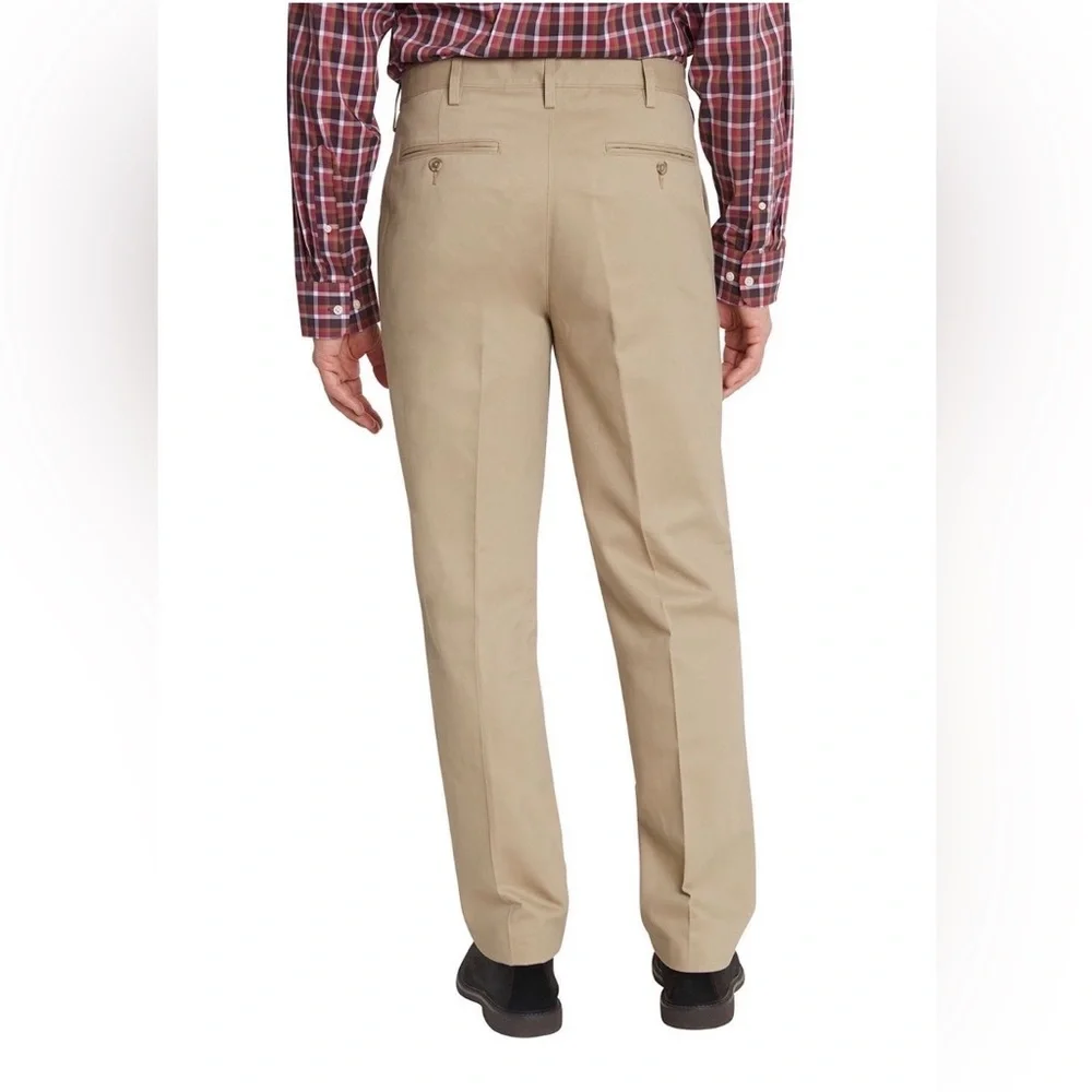 Men's Lands End Flat-Front Wrinkle Resistant Chino Dress Pants - Khaki NWT 32/32 - Picture 4 of 5